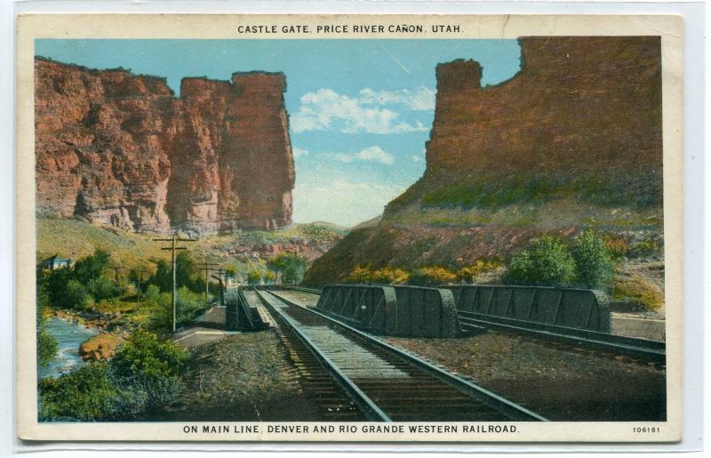 Railroad Track Bridge Castle Gate Price River Canon Utah 1920c postcard