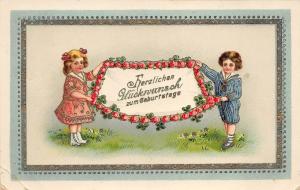 BG4872 boy and girl children  geburtstag birthday  flower   germany greetings