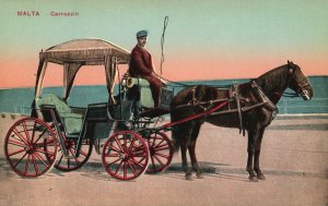 Vintage Postcard Malta Carrozzin Horse Carriage Ride Transportation