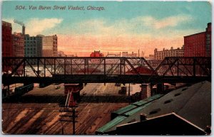 VINTAGE POSTCARD BRIDGE AND VIEW OVER THE VAN BUREN STREET VIADUCT CHICAGO ILL