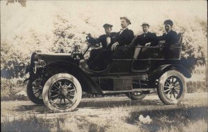 Dapper Men Vintage Fashion Early Classic Car c1910 Real Photo Postcard