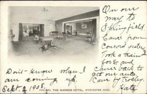 Worcester MA Warren Hotel Interior c1910 Postcard