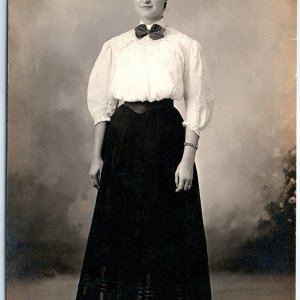 c1910s Lovely Lady Afro Pompadour Hair RPPC Real Photo Slim Girl Corset PC A122