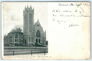 1907 Des Moines, IA Plymouth Congregational Church Photo Postcard Antique A12