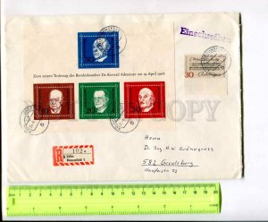 400354 GERMANY 1968 y real posted registered Koln COVER w/ S/S konrad Adenauer