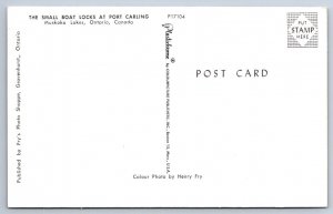 Small Boat Locks, Port Carling, Muskoka, Ontario, Vintage Chrome Postcard