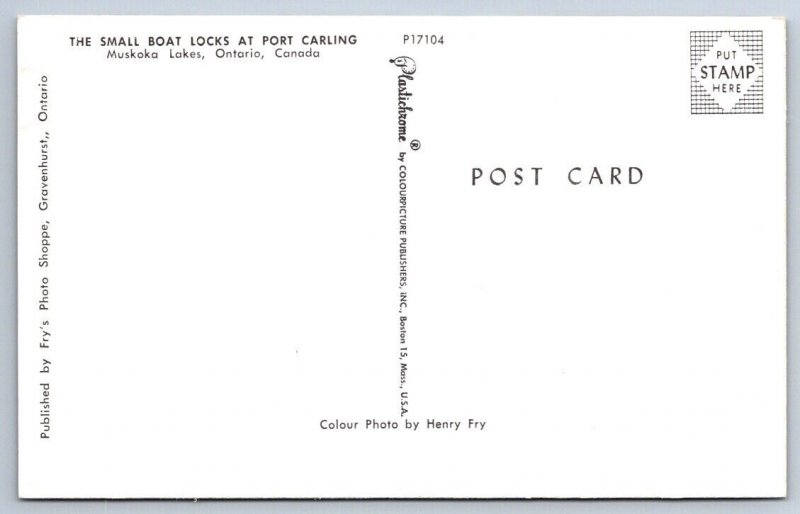 Small Boat Locks, Port Carling, Muskoka, Ontario, Vintage Chrome Postcard