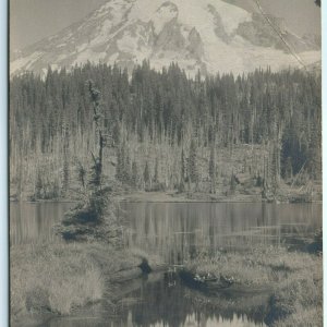 1919 Mt Rainier Washington RPPC Beautiful Forest Pond Real Photo Postcard WA A26