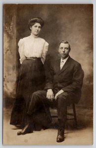 RPPC Gibson Style Girl With Attractive Man Studio Photo c1910 Postcard P27