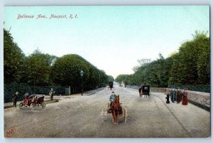Newport Rhode Island RI Postcard Bellevue Ave Horse Carriage Classic Cars 1905