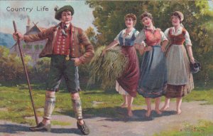 Country Life Man In Costume With Beautiful Ladies