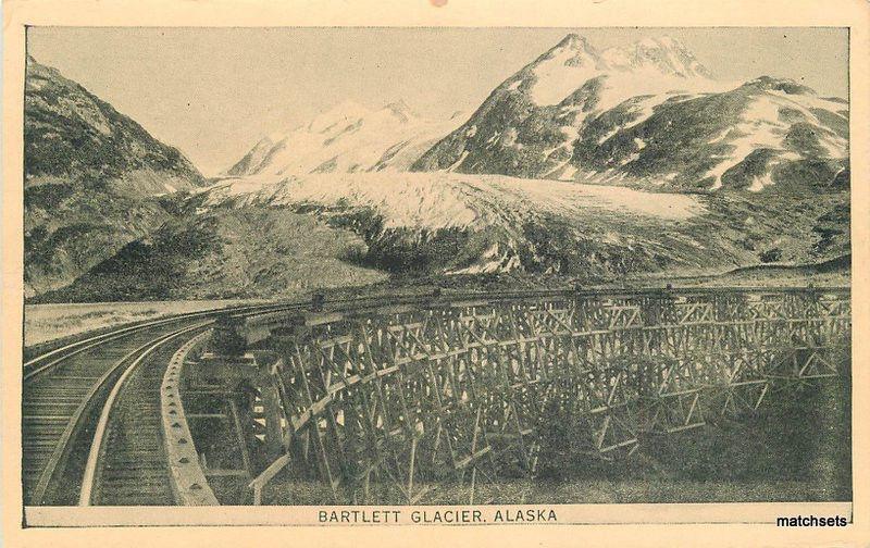 1926 Railroad Train Trestle Bridge Bartlett Glacier Alaska postcard 9792