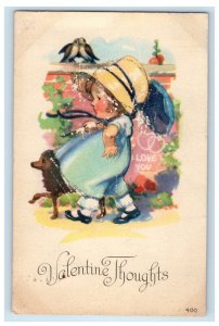 1921 Valentine Little Girl Poodle Dog Birds Embossed College View NE Postcard