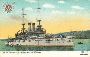 Battleship Alabama C-1910 Great White Fleet Military Navy postcard 10652