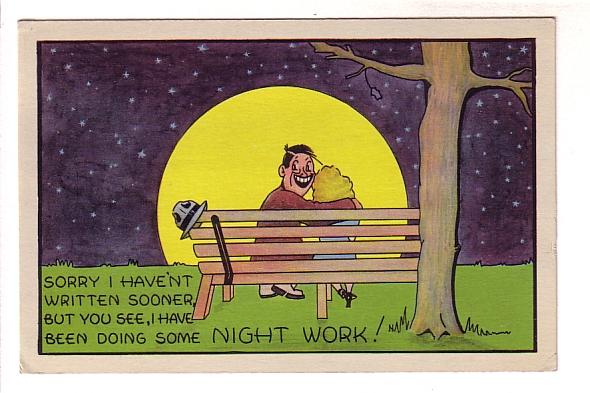 Man and Woman Sitting on Park Bench in Moonlight, I Have Been Doing Some Nigh...