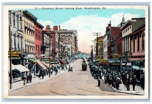 Washington Pennsylvania Postcard Chestnut Street Looking East Classic Cars 1930