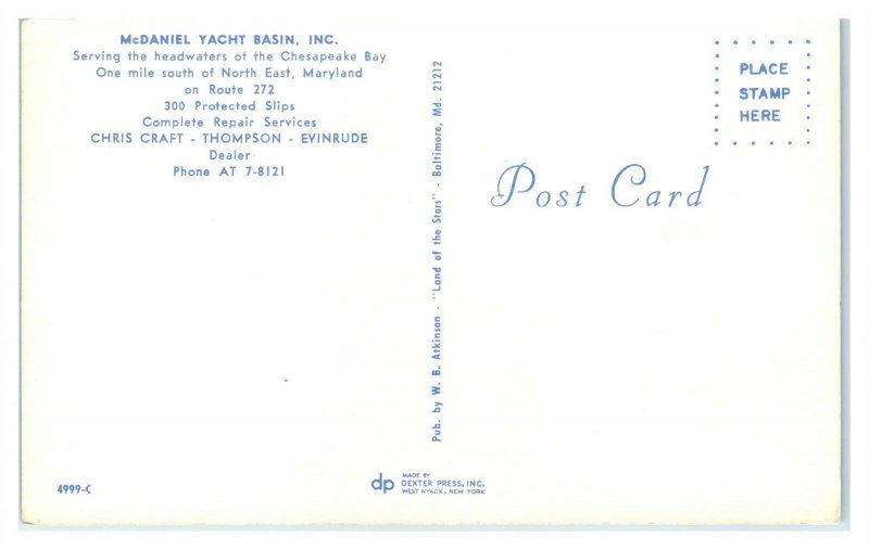 McDaniel Yacht Basin, North East, MD Postcard *3T
