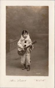 Young Boy w/ Ukulele Music Child Musician Albert Laurent Real Photo Postcard E32