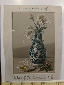 Unique Antique 1880s Hahne & Co. Compliments TRADE CARD Framed Dying Flower Vase