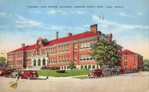 Lima Ohio 1938 Linen Postcard Central High School Building Looking North West