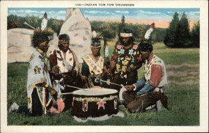 NATIVE AMERICANA Indian Indigenous Tom-Tom Drummers c1920 Postcard