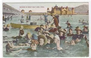 Bathing Crowd Great Salt Lake Utah 1910c postcard