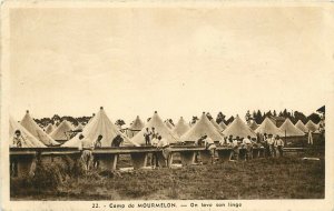 WWI Postcard; Camp de Mourmelon, France, Soldiers Doing Laundry, Tents