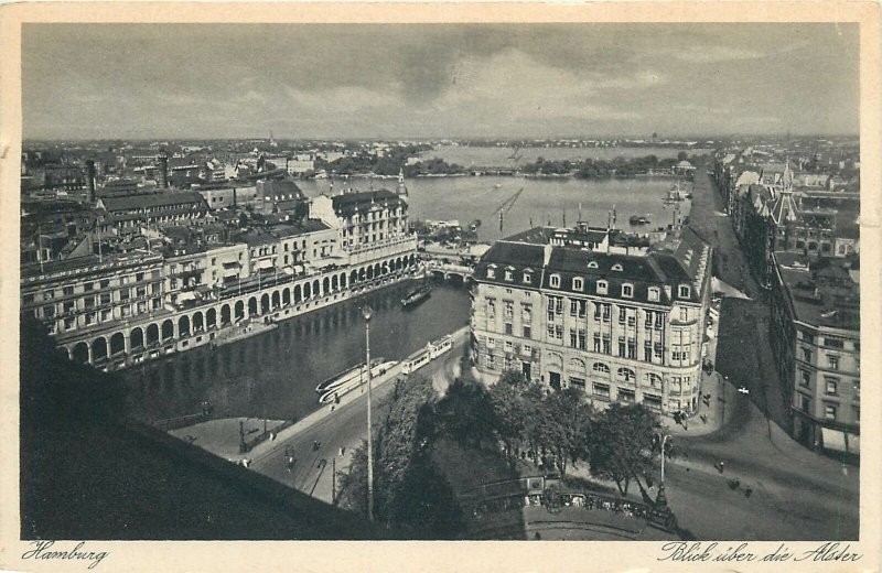 Postcard Germany Hamburg blick uber die Alsder aerial view rooftop channel