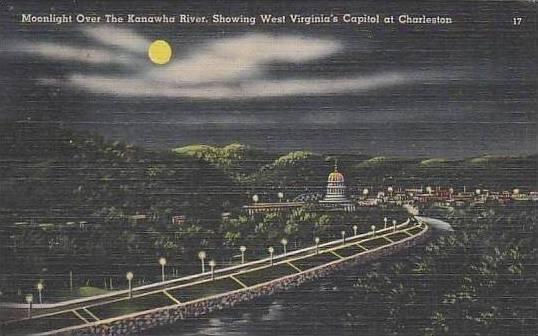 West Virginia Charleston Moonlight Over The Kanawha River 