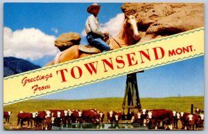 K49/ Townsend Montana Postcard Cowboy Chrome Greetings from 109
