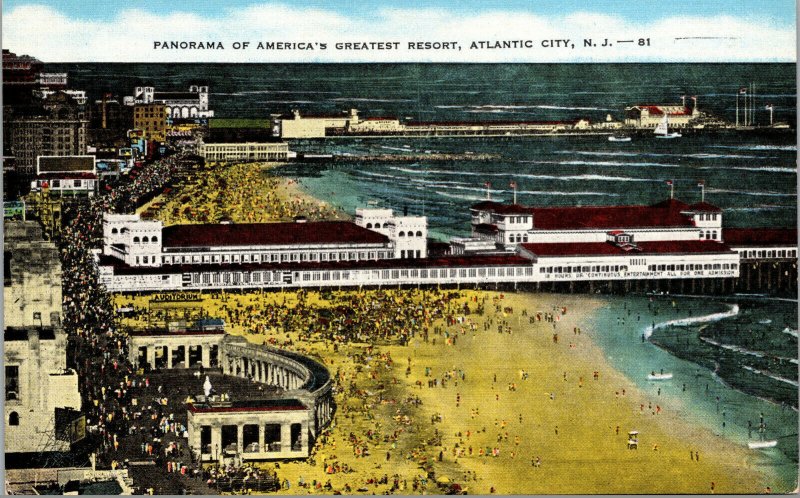 Vtg Atlantic City New Jersey NJ Hotel Resort Beach Panorama 1940s Linen Postcard