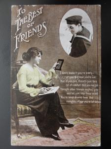 Naval Sailor to His Girl TO THE BEST OF FRIENDS c1912 Postcard