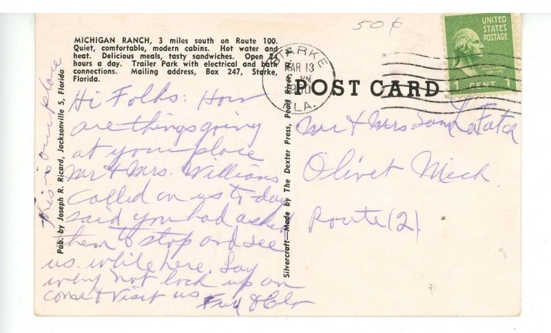 FL - Starke. Michigan Ranch &  Gas Station  ca 1950