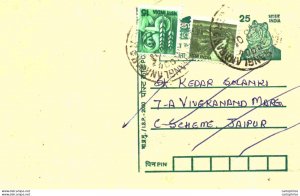 India Postal Stationery Tiger 25 to Jaipur