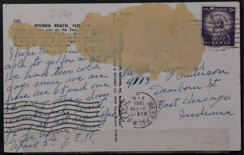 Greetings From Riviera Beach, Florida - 1962