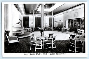 RPPC ~ R.M.S. QUEEN ELIZABETH  Art Deco FIRST CLASS SALON 1930s Postcard