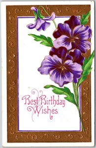 Best Birthday Wishes Pansy Bordered Greetings Card Calligraphic Border Postcard