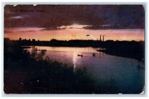 1909 Boating Scene Sunset Moose Jaw Canada Posted Antique Lewis Rice Postcard