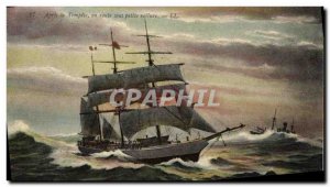 Old Postcard After the Tempe road under peitte sail boat