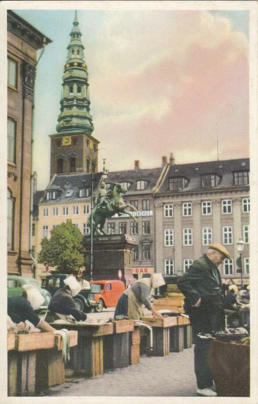 Denmark Copenhagen statue of bishop Absalon fish market semi-modern postcard