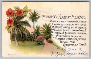 1926*FLORIDA'S HOLIDAY MESSAGE*CHRISTMAS*SUNNY SKIES & PALM TREES*POSTCARD