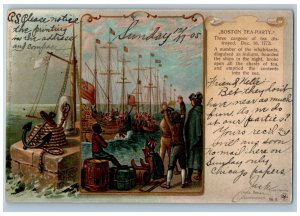 Ackley Iowa IA Postcard Boston Tea Party Boats The Cargoes Of Tea Destroyed 1905