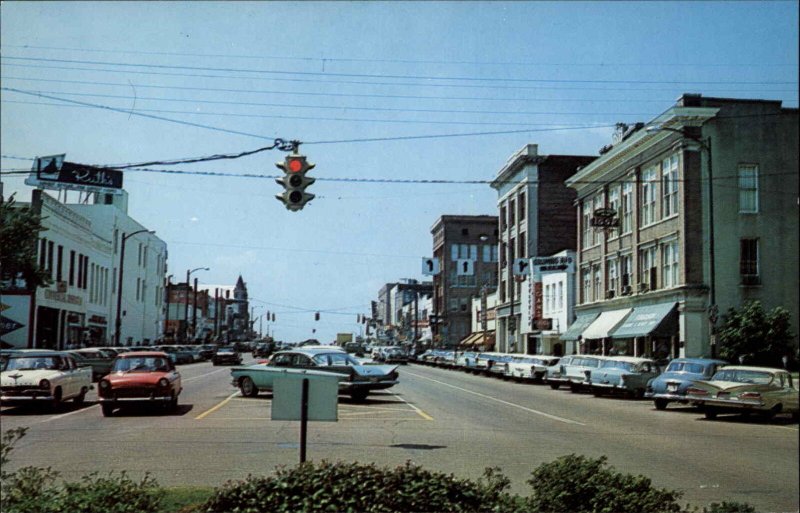 Columbus Mississippi MS Classic 1950s Cars Street Scene Vintage Postcard