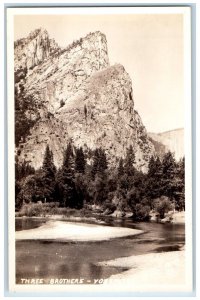 c1940's Three Brothers Yosemite California CA RPPC Photo Vintage Postcard 