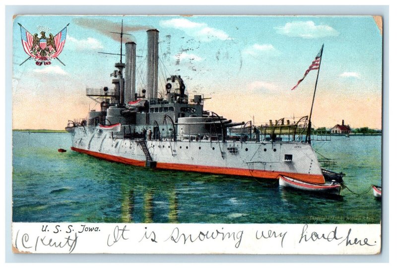 1906 USS Jowa Steamship View Boston Massachusetts MA Cancel Postcard 