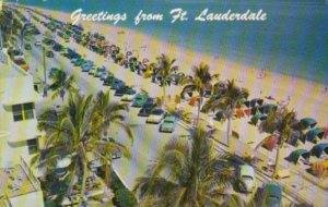 Florida Fort Lauderdale Palm Shaded Beach Scene 1960