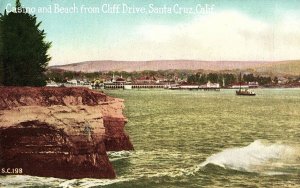 C.1910 Casino and Beach from Cliff Drive, Santa Cruz, Calif. Postcard P128