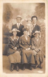 1910s RPPC Real Photo Postcard Family Group Portrait All In Hats