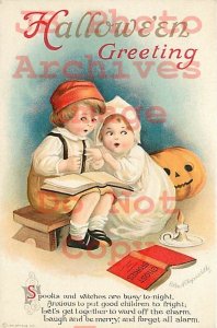 Halloween, IAP No 1301-5, Ellen Clapsaddle, Children Reading Scary Books