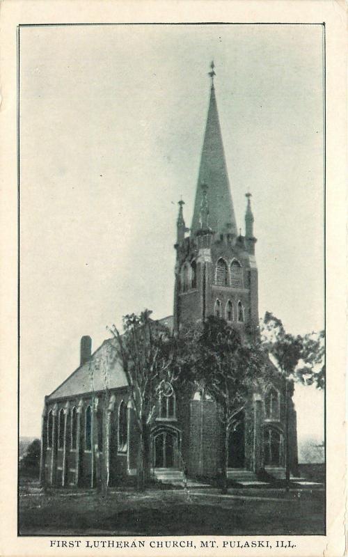 Mt Pulaski Illinois~First Luthern Church~1915 B&W Postcard